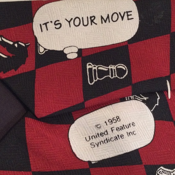 Peanuts Snoopy chess board silk necktie. Vintage 1980’s - Picture 3 of 8